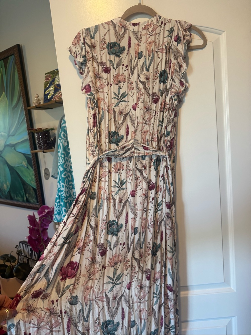 Matty M Floral Maxi Dress in Cream, Teal & Pink